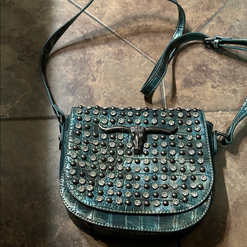 Montana West Turquoise Studded Crossbody Bag